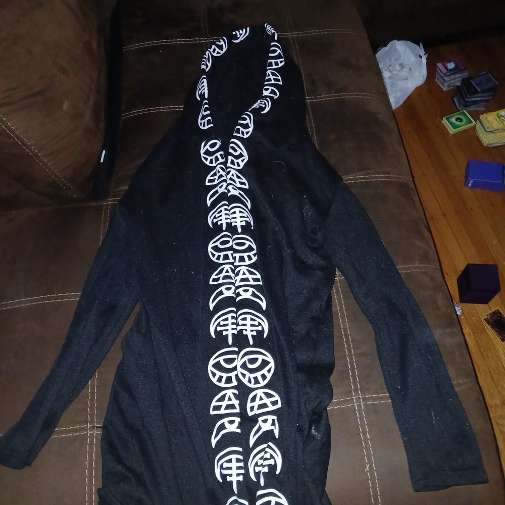 Black Hooded Cardigan with White Tribal Print
